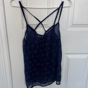 Bershka Navy Blue Sheer Strappy Cami Top